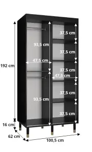 Bergen Contemporary 2 Sliding Door Wardrobe Gold Handles Marble Effect 5 Shelves 2 Rails White (H)2080mm (W)1000mm (D)620mm