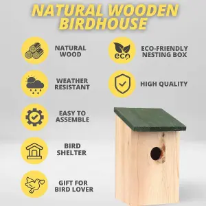 Traditional Wooden Garden Ornaments Outdoor Bird House Slate/ Green Coloured Roof Stunning Garden Bird Box