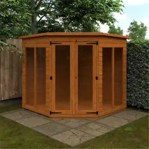 7ft x 7ft (2050mm x 2050mm) Horsforth Shiplap Corner Summerhouse With 4 Full Pane Windows (12mm Tongue and Groove Floor and Roof)