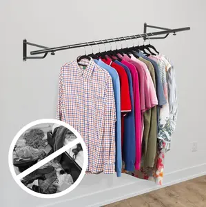 Heavy Duty Wall Mounted Clothes Rail Clothes Storage & Organiser Rail for Shirts, Coats, Jackets Black, 6ft