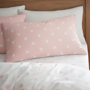 Catherine Lansfield Brushed Polka Dot Cotton Reversible King Duvet Cover Set with Pillowcases Pink