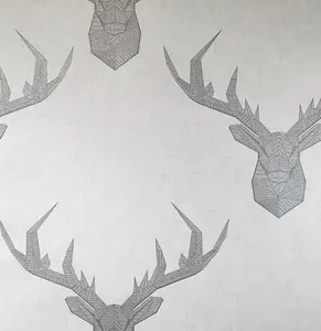 White Geometric Stag head Wallpaper