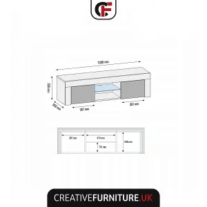 Loom TV Unit 130cm Dark Grey with High Gloss Doors and LED Lighting - Creative Furniture