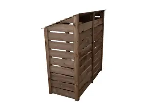 Slatted wooden log store with kindling shelf W-187cm, H-180cm, D-88cm - brown finish