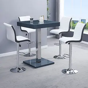 Furniture in Fashion Topaz Glass Grey Gloss Bar Table 2 Ritz Grey White Stools