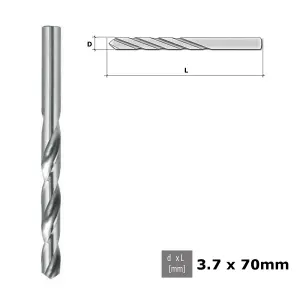 Quality Drill Bit For Metal HSS DIN 338 Silver - Diameter 3.7mm - Length 70mm