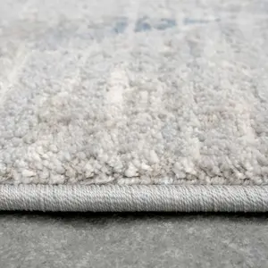 Silver Blue Distressed Abstract Geometric Runner Rug 70x240cm