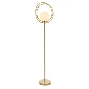 Luminosa Bergamo Floor Lamp Brushed Gold Paint & Gloss Opal Glass