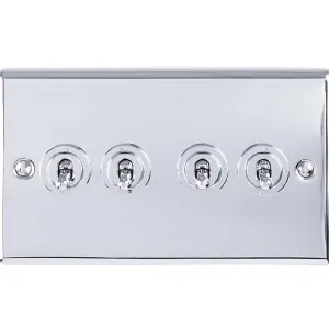 4 Gang Quad Retro Toggle Light Switch POLISHED CHROME 10A 2 Way Lever Plate