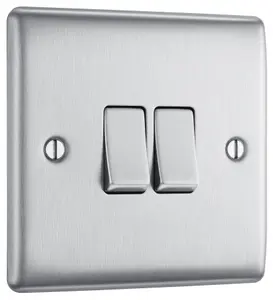 BG 16A 2 way 2 gang Light switch Matt Steel effect