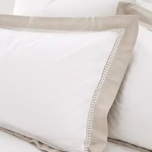 Bianca Bedding Oxford Lace 200 Thread Count Cotton Single Duvet Cover Set with Pillowcase White Natural