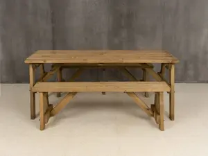 Victoria Space Saving Picnic Table Benches Set (6ft, Rustic brown)