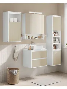 VASAGLE Bathroom Cabinet Wall-Mounted, Tall Bathroom Wall Cabinet, Adjustable Door Swing Direction, 7 Compartments