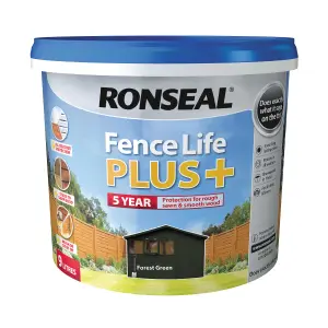 Ronseal Fence Life Plus Forest green Matt Exterior Wood paint, 9L Tub