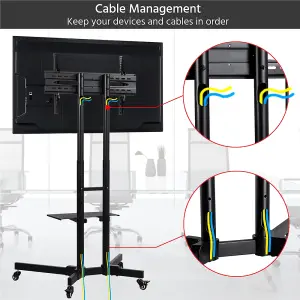 Yaheetech Black Adjustable Mobile TV Stand with Castors and Storage Shelf