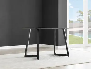 Furniturebox UK Carson White Marble Effect Dining Table & 4 Black Milan Chrome Leg Chairs