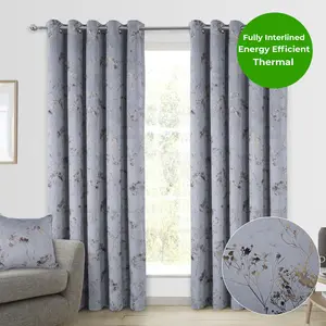 Home Curtains Lucia Thermal Interlined 65w x 90d" (165x229cm) Grey Eyelet Curtains (PAIR)