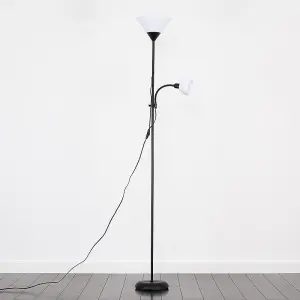 ValueLights Mozz Black 2 Way Mother/Father Parent & Child Uplighter and Spotlight Design Floor Lamp with 2 x LED Bulbs