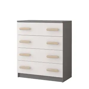 Natural White and Grey Chest of Drawers H930mm W800mm D400mm - Oak Sonoma Handles for Warm Kids' Spaces