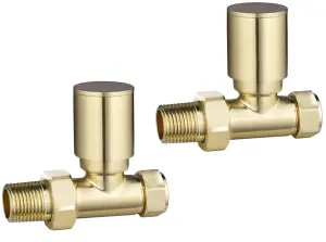 Straight Brushed Brass Radiator Valves  15mm