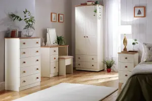 Lancaster 2 Door 2 Drawer Wardrobe in Cream & Oak (Ready Assembled)