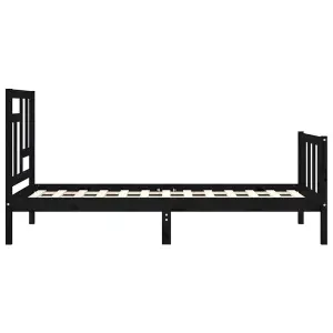 Berkfield Bed Frame with Headboard Black Small Single Solid Wood