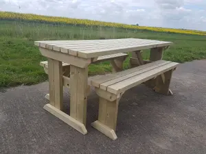 Yews Picnic Bench - Wooden Garden Table and Bench Set (3ft, Natural finish)