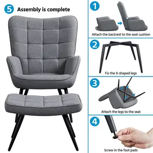 Yaheetech Dark Grey Modern Fabric Accent Chair with Tufted High Back and Ottoman Set