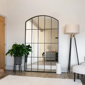 Jobu home - Tomi - Full Length Black Metal Arched Lattice Window Mirror - 200cm x 120cm