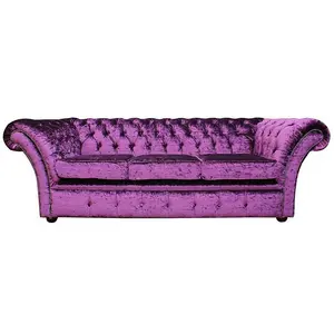 Chesterfield 3 Seater Sofa Settee Boutique Crush Purple Velvet Fabric In Balmoral Style