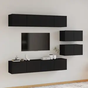 Berkfield 6 Piece TV Cabinet Set Black Engineered Wood