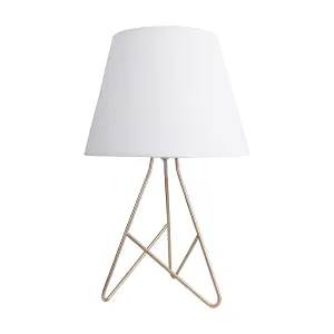 First Choice Lighting Tripod Gold 42cm Table Lamp With White Fabric Shade