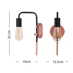 ValueLights Holden Pair of Industrial Copper and Black Pipework Plug in Swing Arm Wall Lights