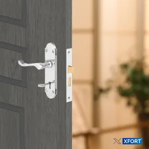 XFORT Polished Chrome Richmond Lever Lock Pack, Door Lock Handle Complete Set.