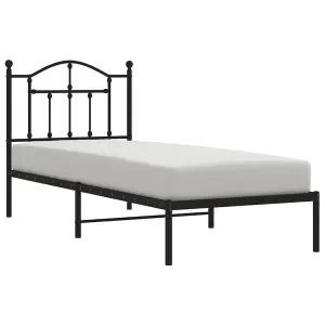 Berkfield Metal Bed Frame with Headboard Black 90x190 cm