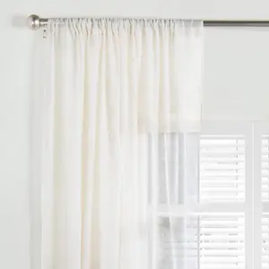 Linen Look Voile Curtains 2 Panels Net Rod Slot Top Pair 55x87", Natural