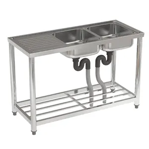 2 Compartments Commercial Freestanding Stainless Steel Kitchen Sink with Left Drainboard 120 cm