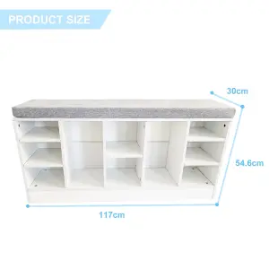 Shoe Bench Storage Rack Wooden Cabinet Cushion Seat Organiser Grey White 2016168