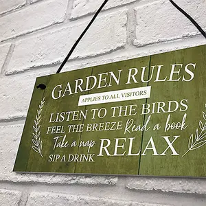 Red Ocean Garden Rules Sign Hanging Wall Shed Summer House Sign Rustic Home Decor Plaque