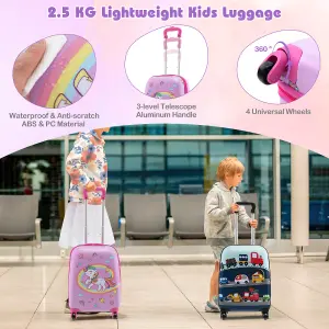 Costway 5 Piece Kids Luggage Set Carry-on Children Rolling Suitcase Set w/ Backpack