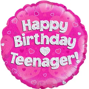 Oaktree 18 Inch Circle Happy Birthday Teenager Foil Balloon Pink (18in)