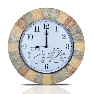 Stone Effect 13" Outdoor Indoor Wall Clock with Thermometer & Hygrometer