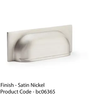 Backplate Cup Handle - Satin Nickel 96mm Centres Solid Brass Shaker Drawer Pull