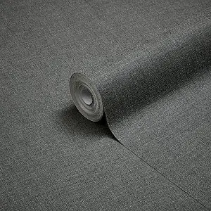 GoodHome Tille Dark grey Woven effect Textured Wallpaper