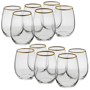 Queensway Home & Dining 570ml 12 Pcs Amber Tumbler Gold Rim Whiskey Glass Cocktail Goblet Set