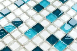 Glass mosaic on mesh for bathroom or kitchen 300mm x 300mm - Blue dream