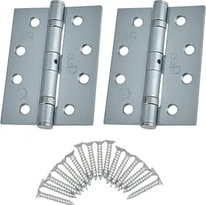 EAI - 4" Door Hinges & Screws G11 FD30/60  - 102x76x2.7mm Square - Satin Chrome - Pack of 3 Pairs