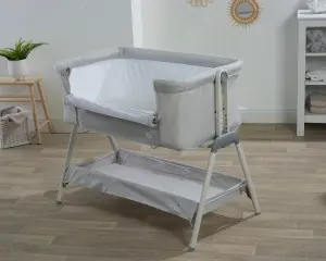 Kinder Valley Snoozie Bedside Crib Antarctica Grey Co Sleeper Baby Bedside bassinet, with Breathable Mesh Panel