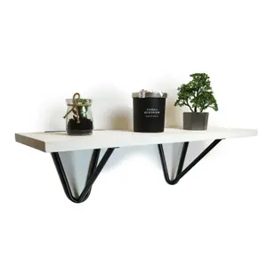 Solid Pine Rustical Shelf White Black Hairpin Bracket Style 20x60cm