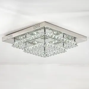 Modern 50cm Double Tiers Square Crystal LED Flush Mount Cool White Ceiling Light Fixture Chandelier